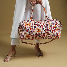 Sanganeri Print Velvet Duffle Travel Bag