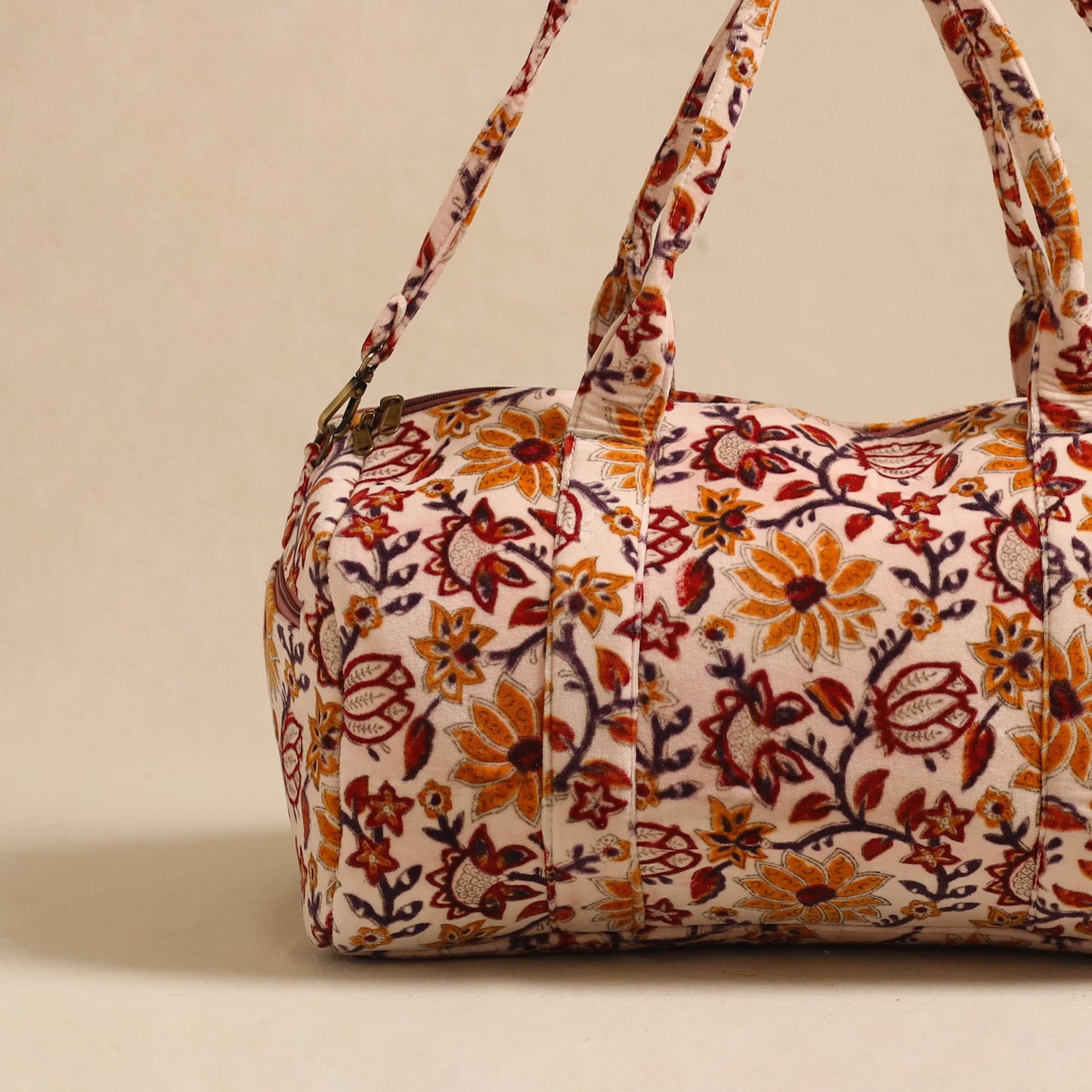 Sanganeri Print Velvet Duffle Travel Bag