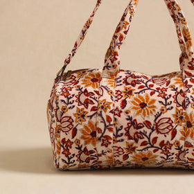 Sanganeri Print Velvet Duffle Travel Bag