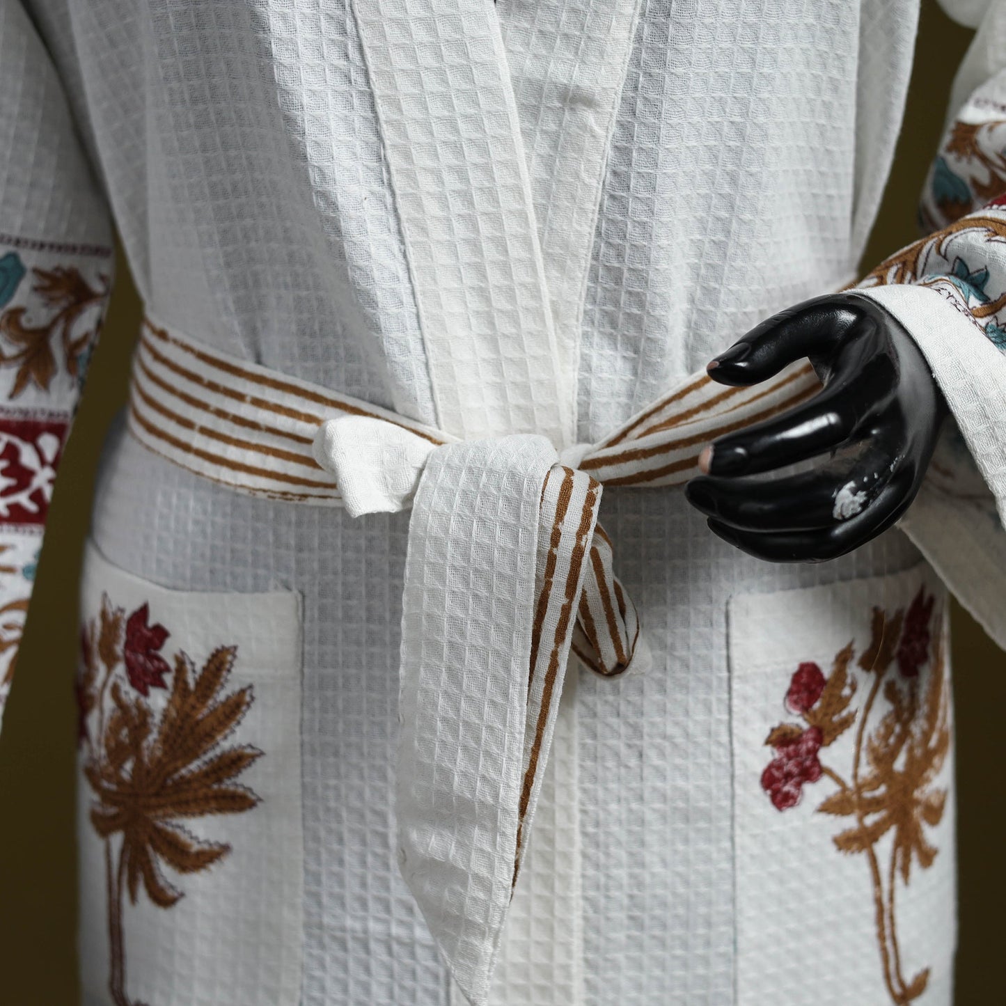 Sanganeri waffle weave handwoven bath robe 02 - handcrafted