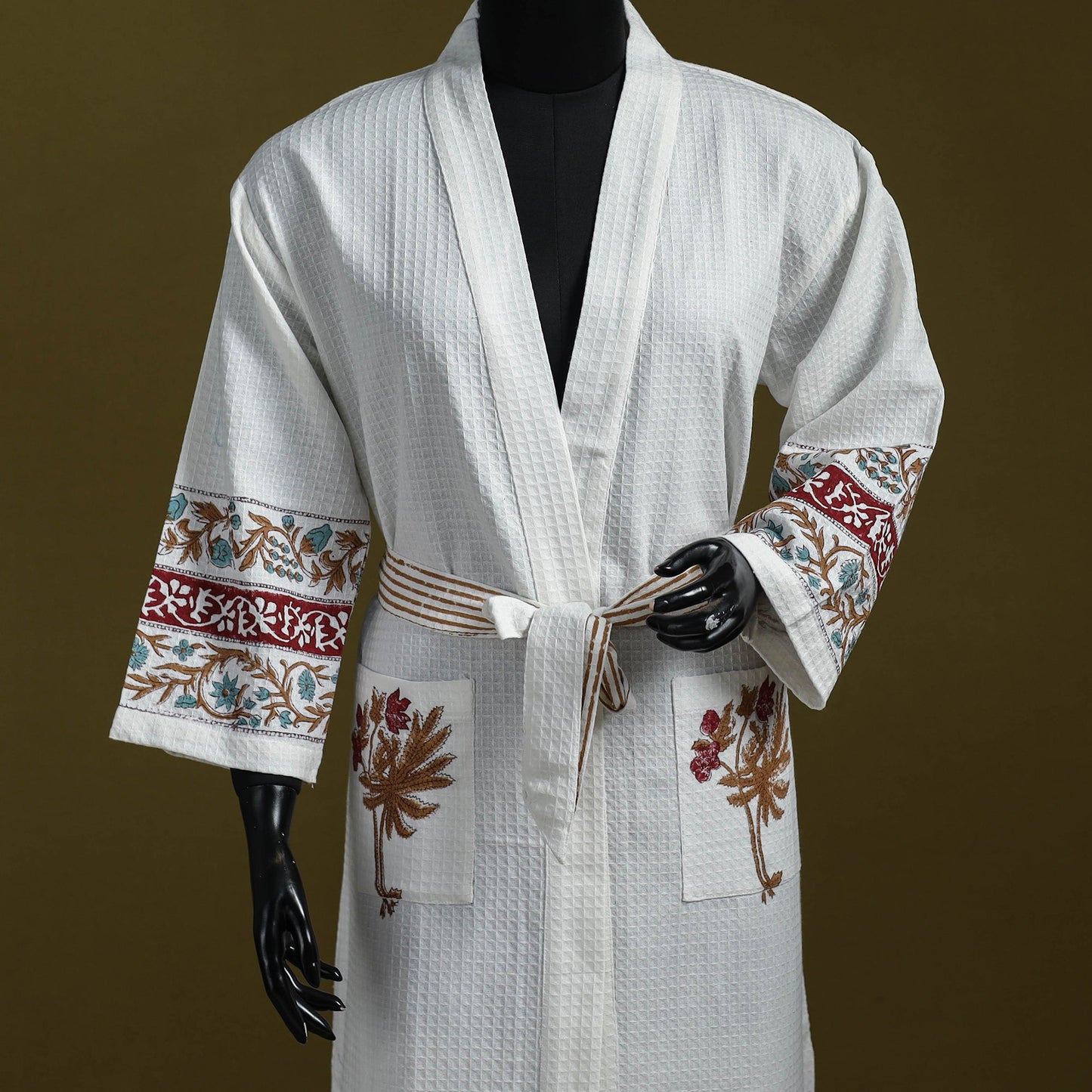 Sanganeri waffle weave handwoven bath robe 02 - handcrafted