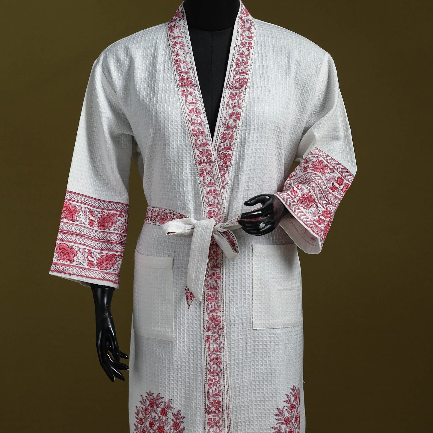 Sanganeri waffle weave handwoven bath robe 03 - handcrafted