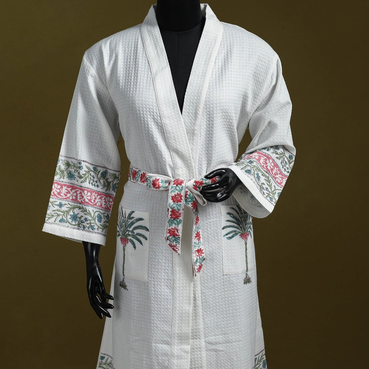 Sanganeri waffle weave handwoven bath robe 04 - handcrafted