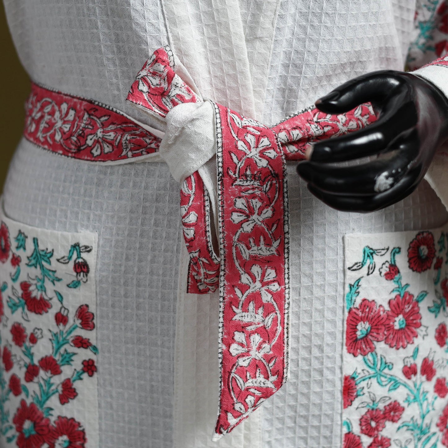 Sanganeri waffle weave handwoven bath robe 05 - handcrafted