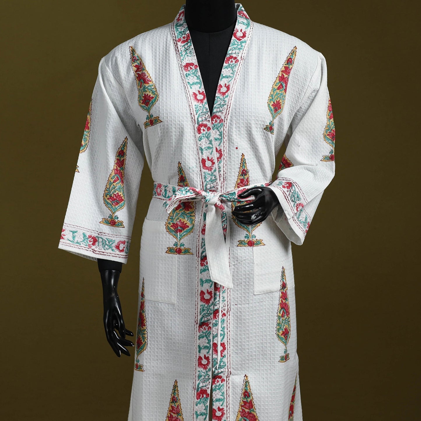 Sanganeri waffle weave handwoven bath robe 11 - handcrafted