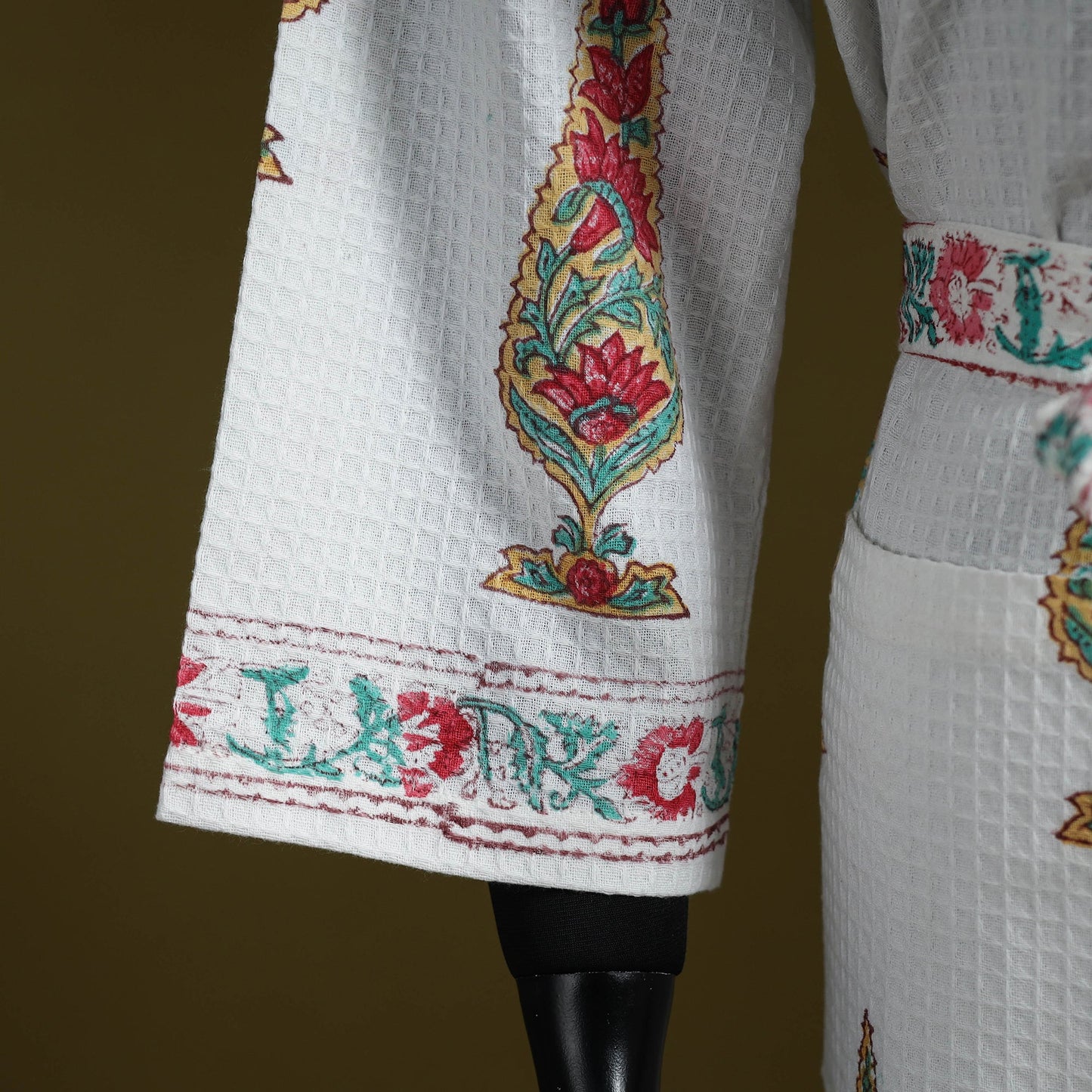 Sanganeri waffle weave handwoven bath robe 11 - handcrafted