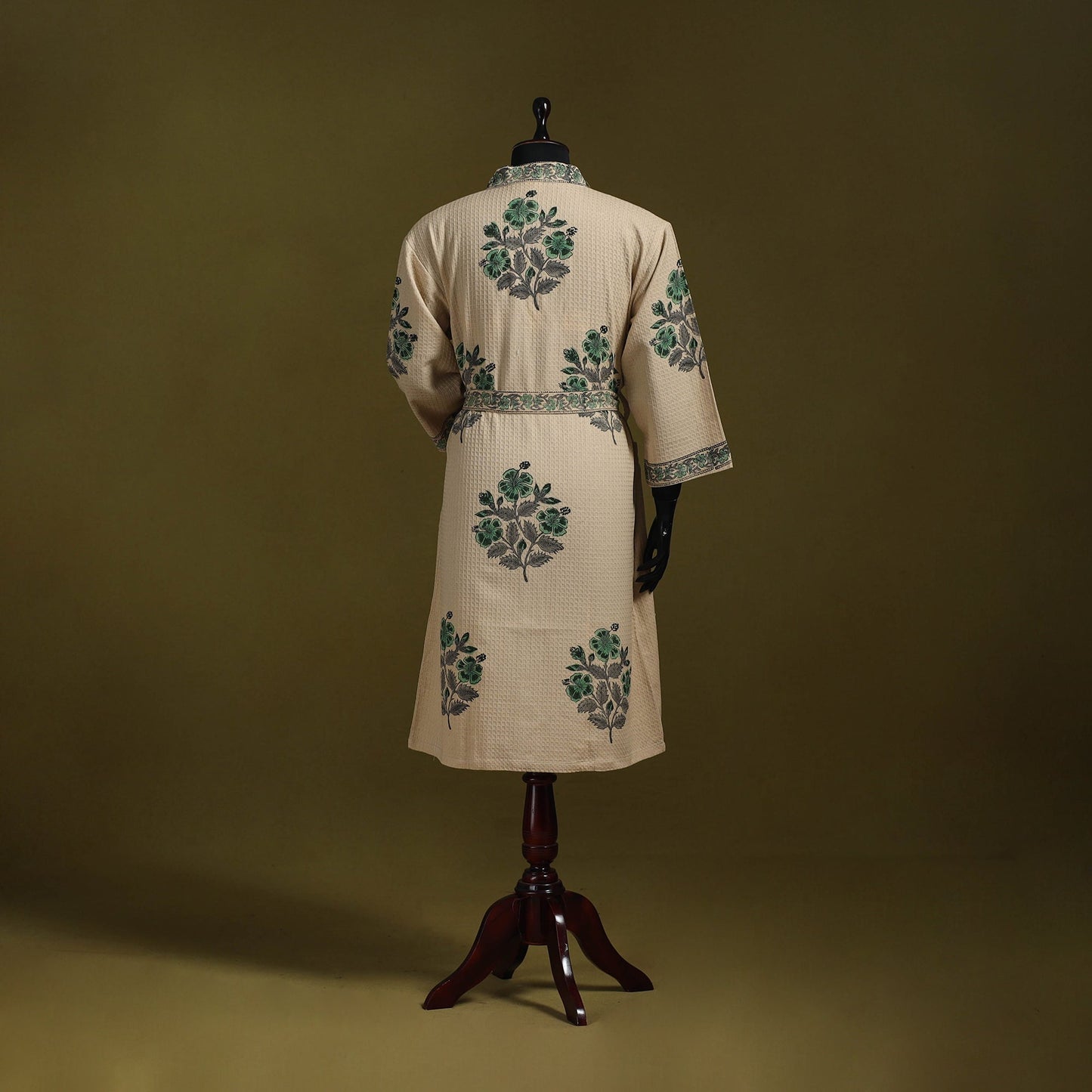 Sanganeri waffle weave handwoven bath robe 12 - handcrafted