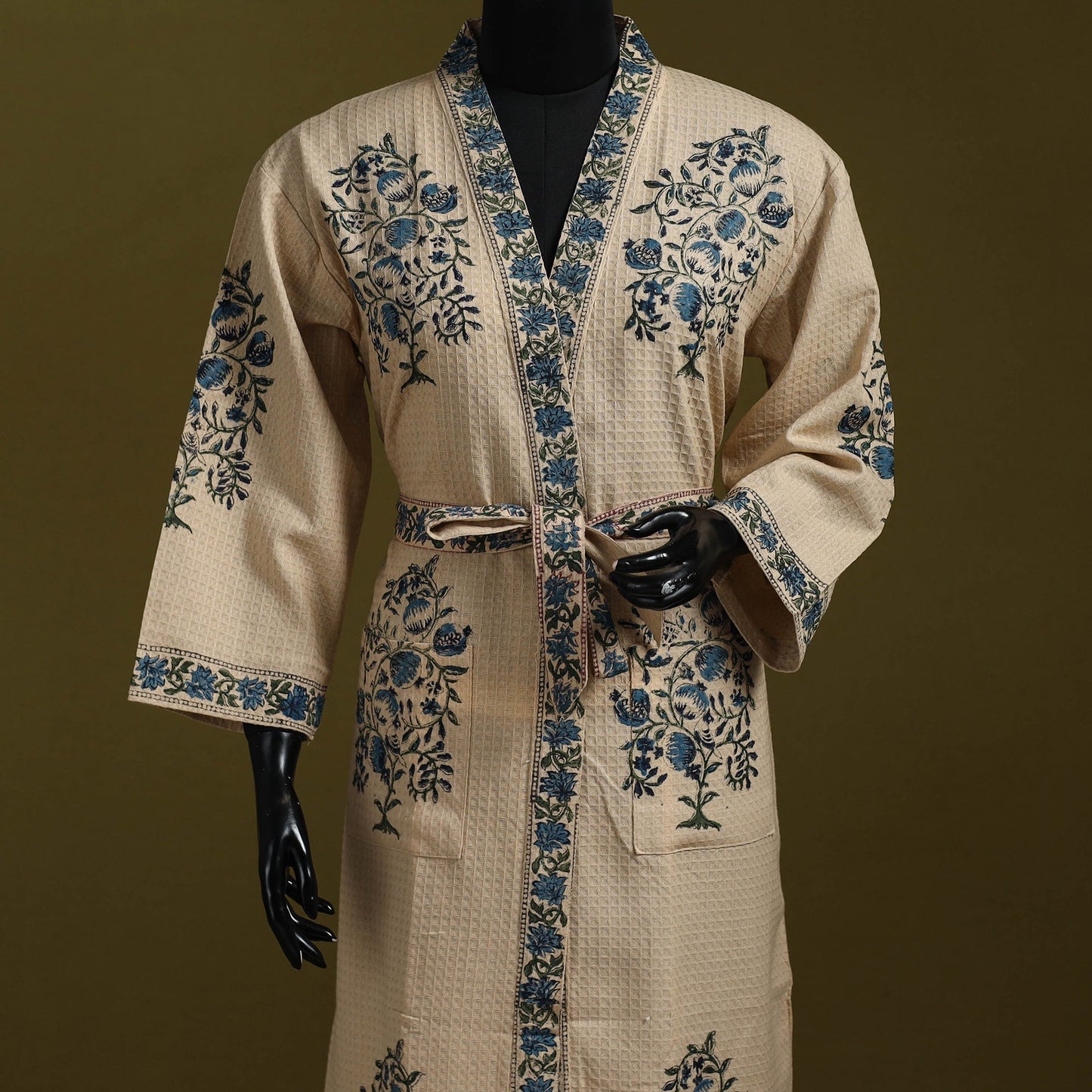 Sanganeri waffle weave handwoven bath robe 15 - handcrafted