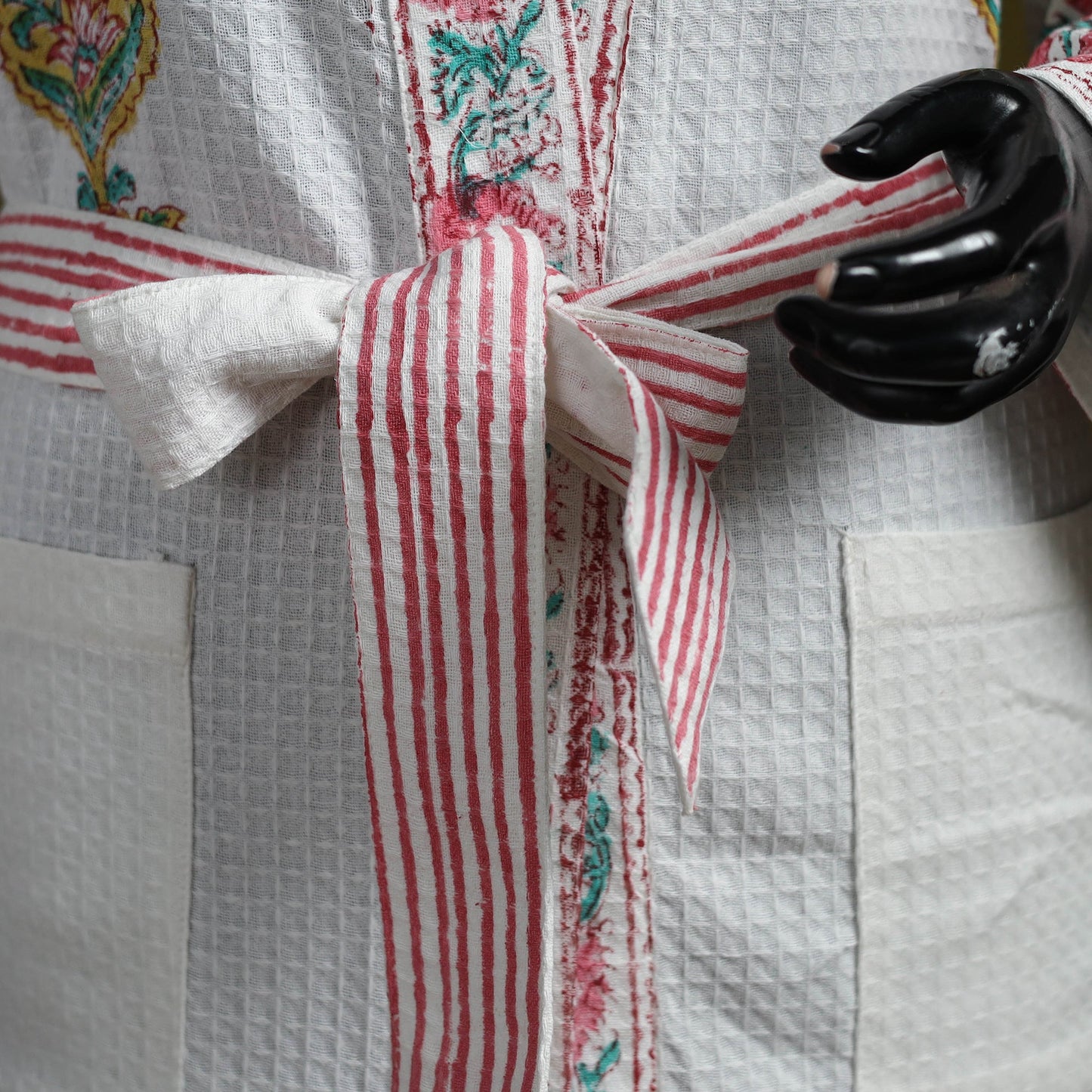 Sanganeri waffle weave handwoven bath robe 16 - handcrafted