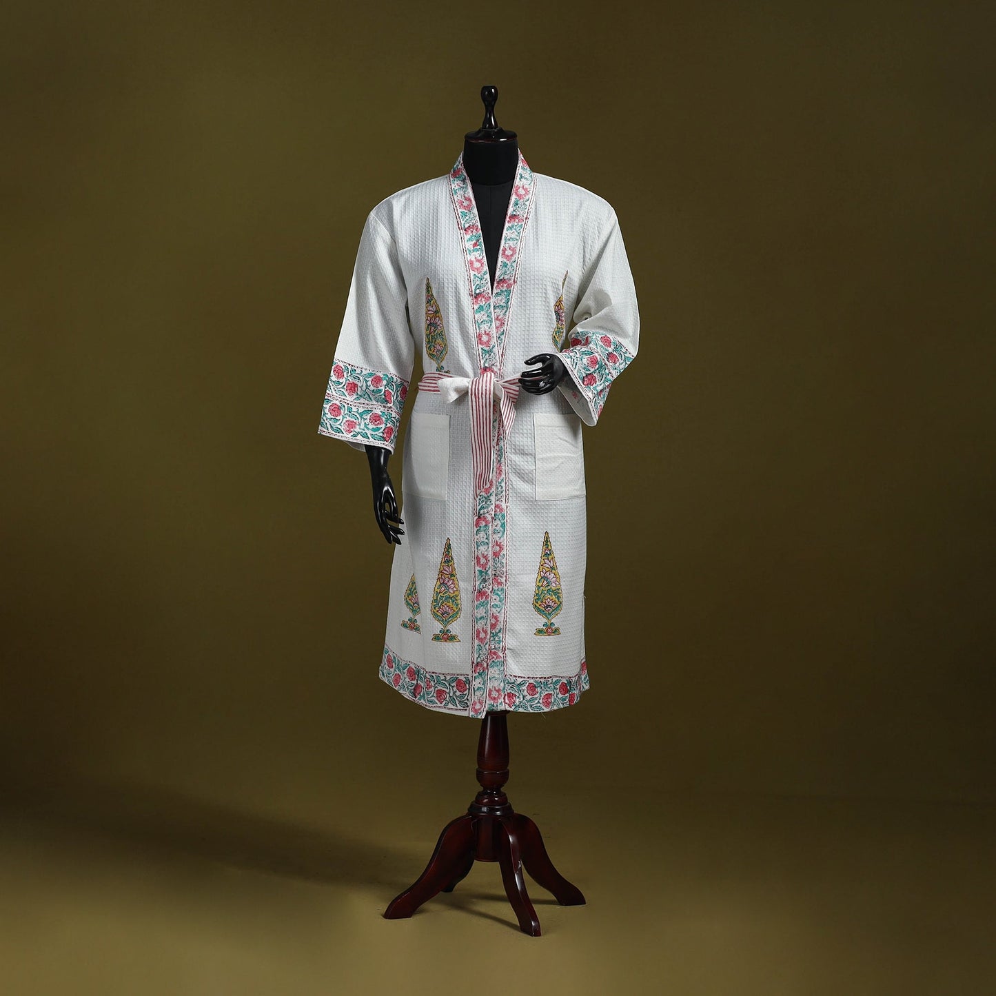 Sanganeri waffle weave handwoven bath robe 16 - handcrafted