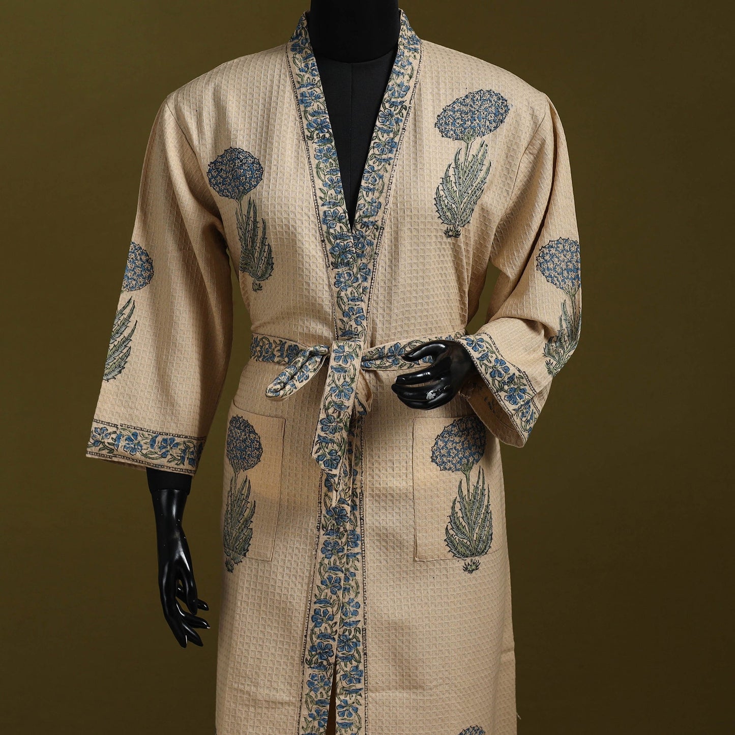 Sanganeri waffle weave handwoven bath robe 17 - handcrafted