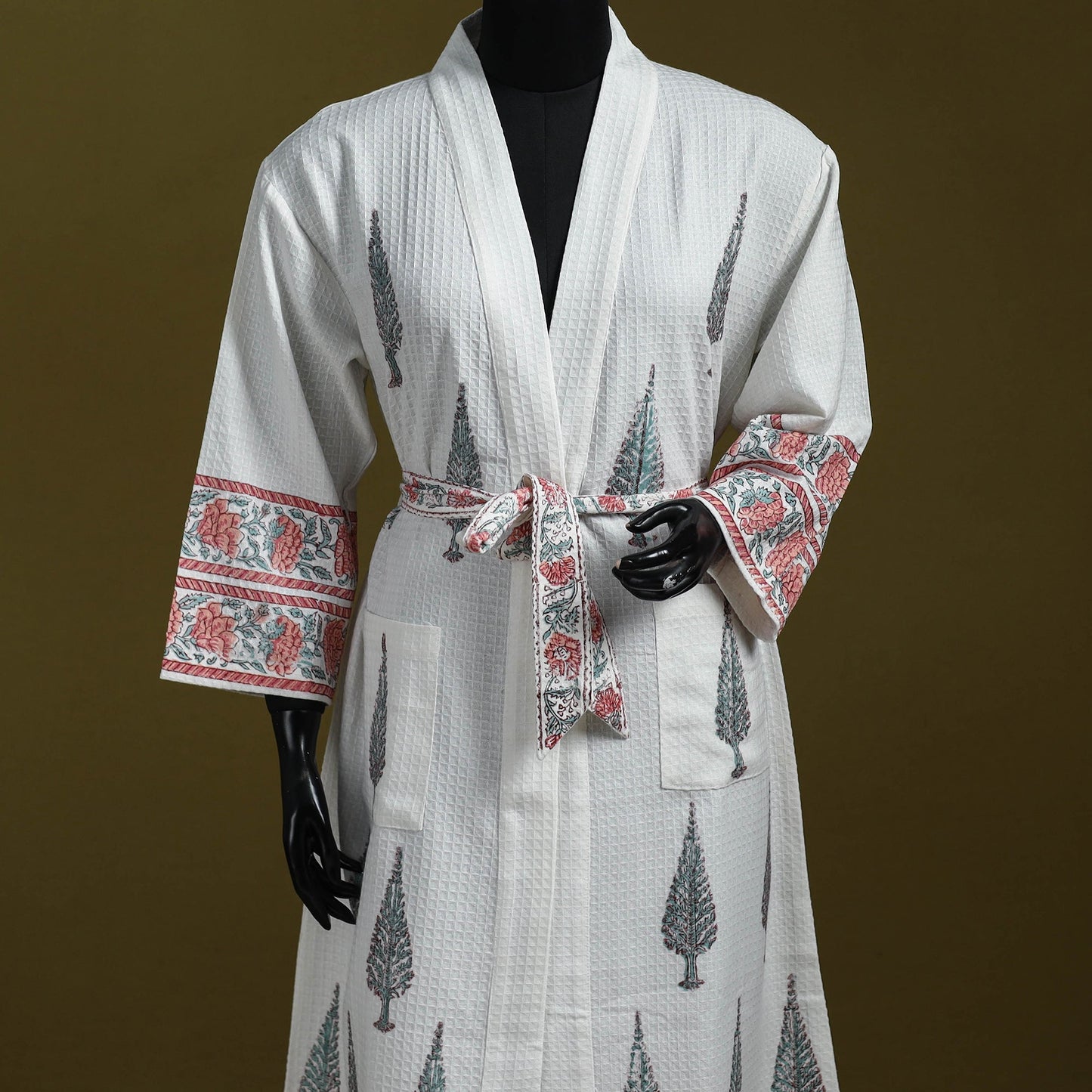 Sanganeri waffle weave handwoven bath robe 20 - handcrafted