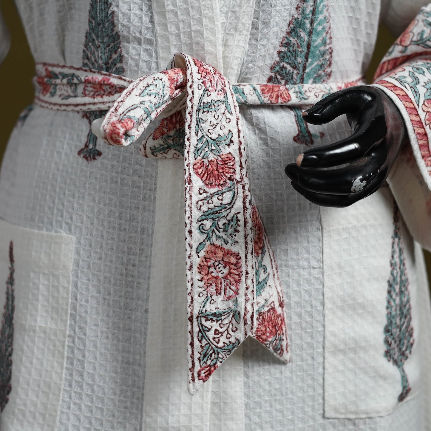 Sanganeri waffle weave handwoven bath robe 20 - handcrafted