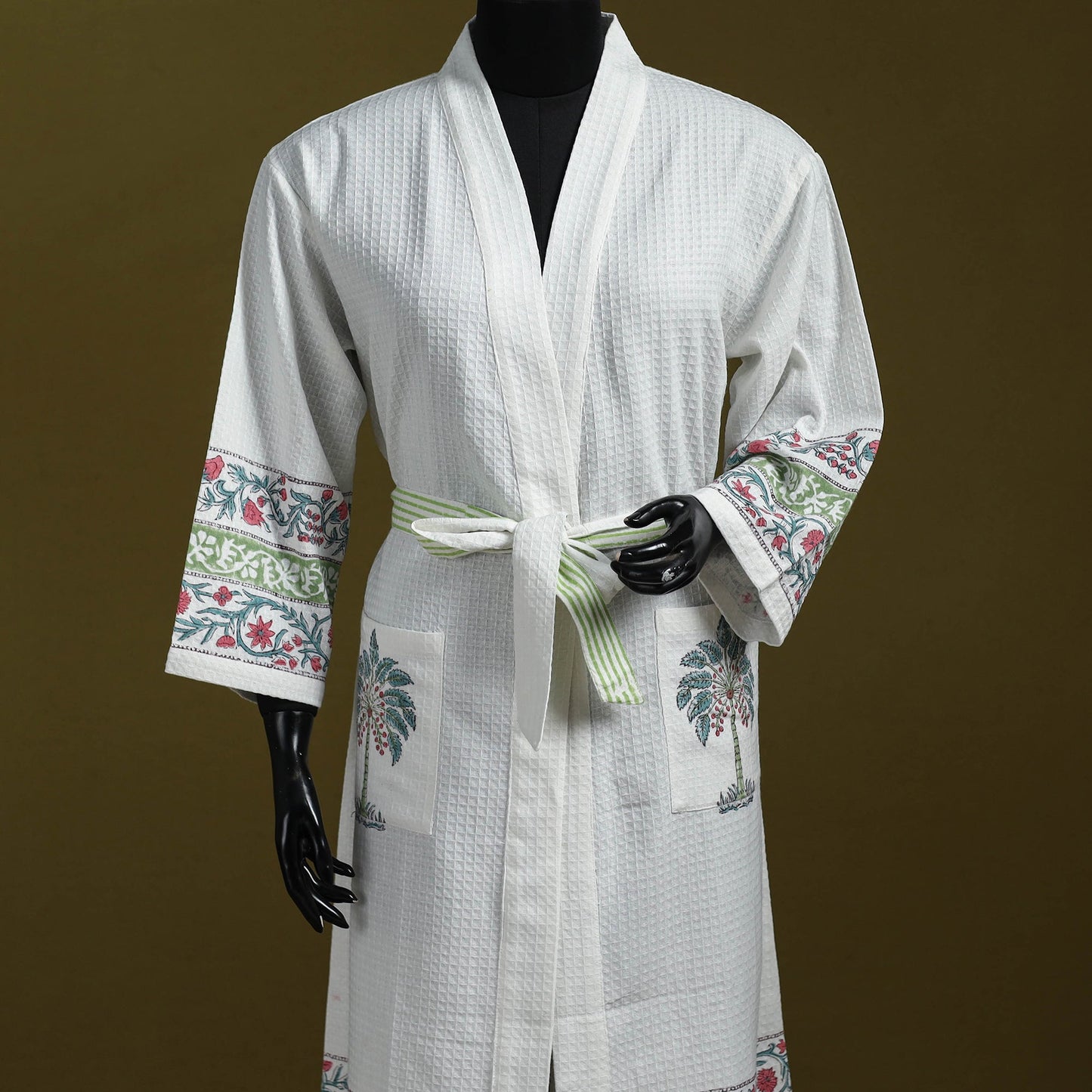 Sanganeri waffle weave handwoven bath robe 21 - handcrafted