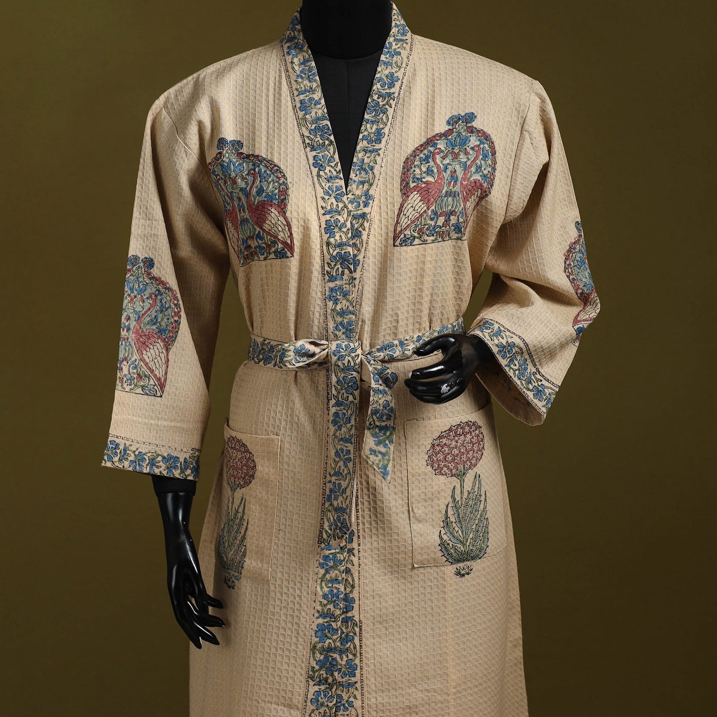 Sanganeri waffle weave handwoven bath robe 22 - handcrafted