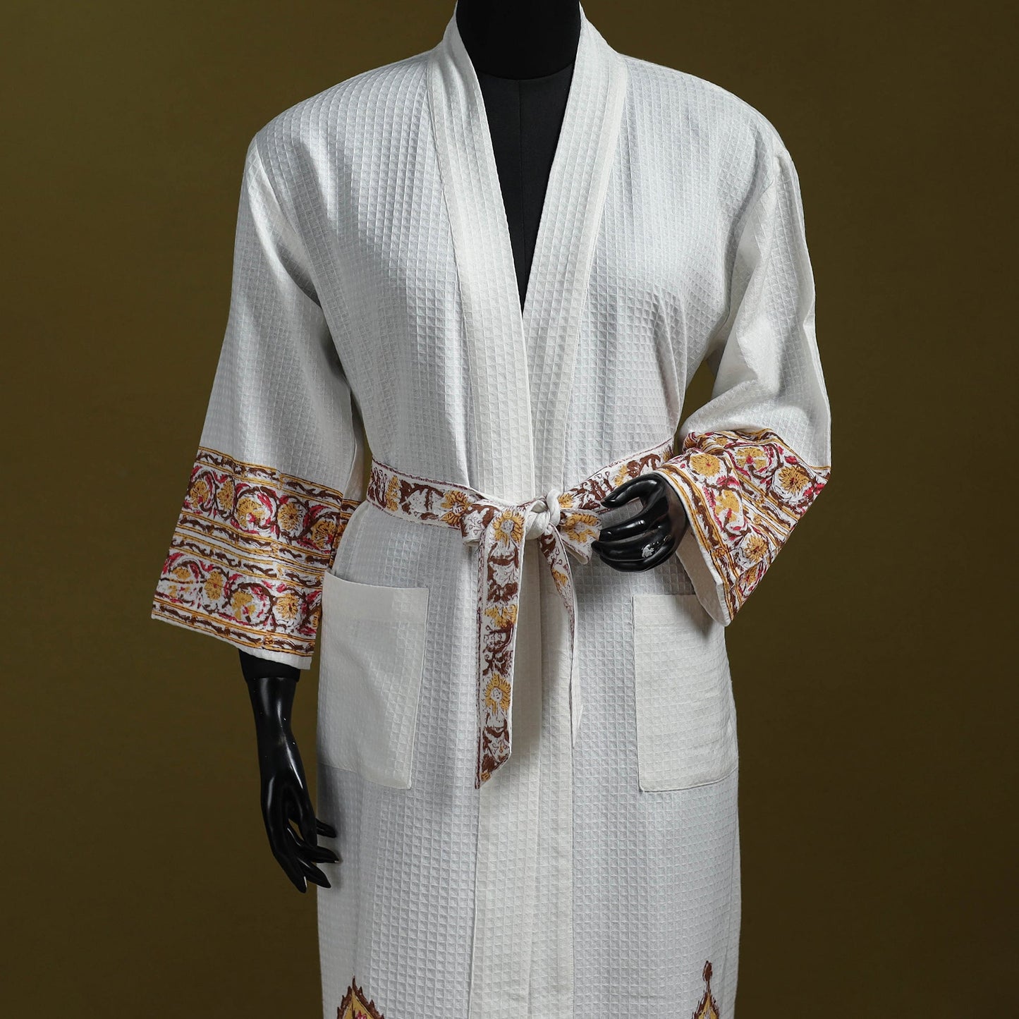 Sanganeri waffle weave handwoven bath robe 24 - handcrafted