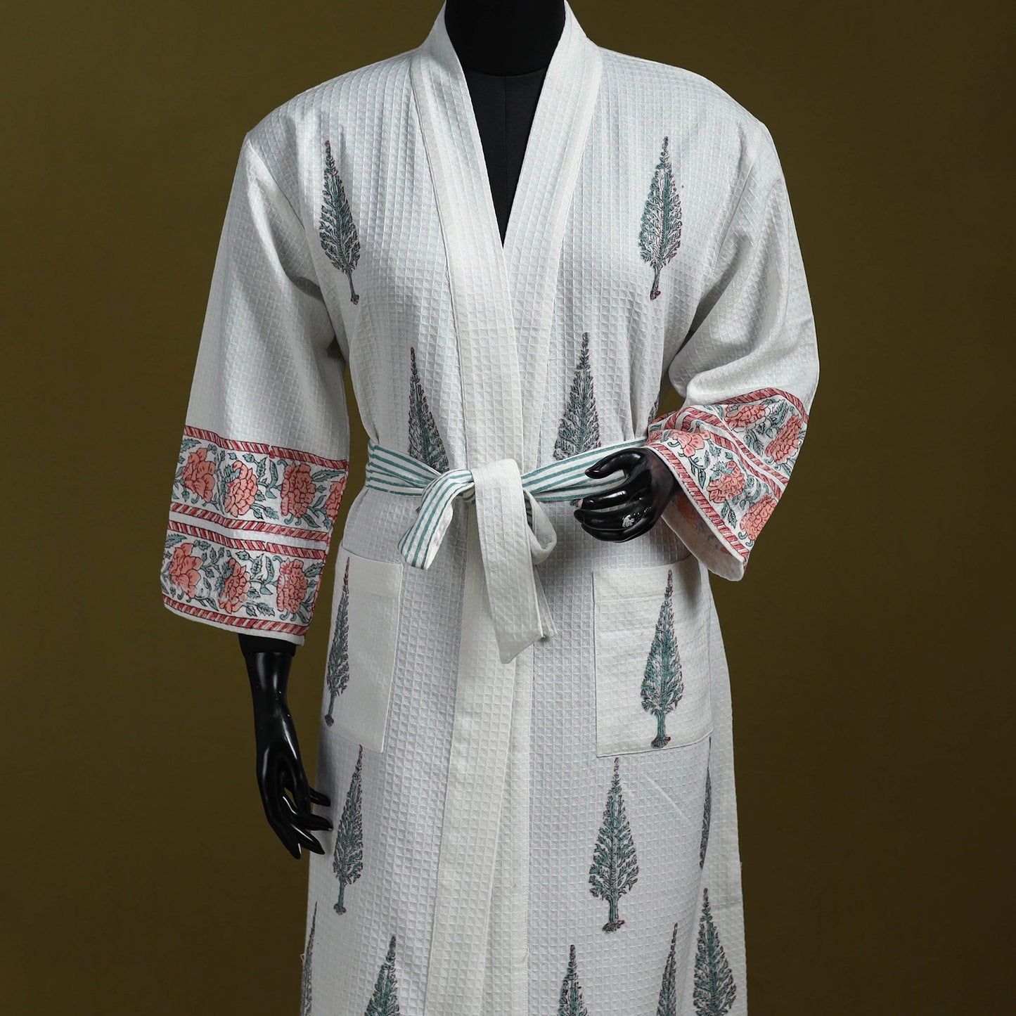 Sanganeri waffle weave handwoven bath robe 25 - handcrafted