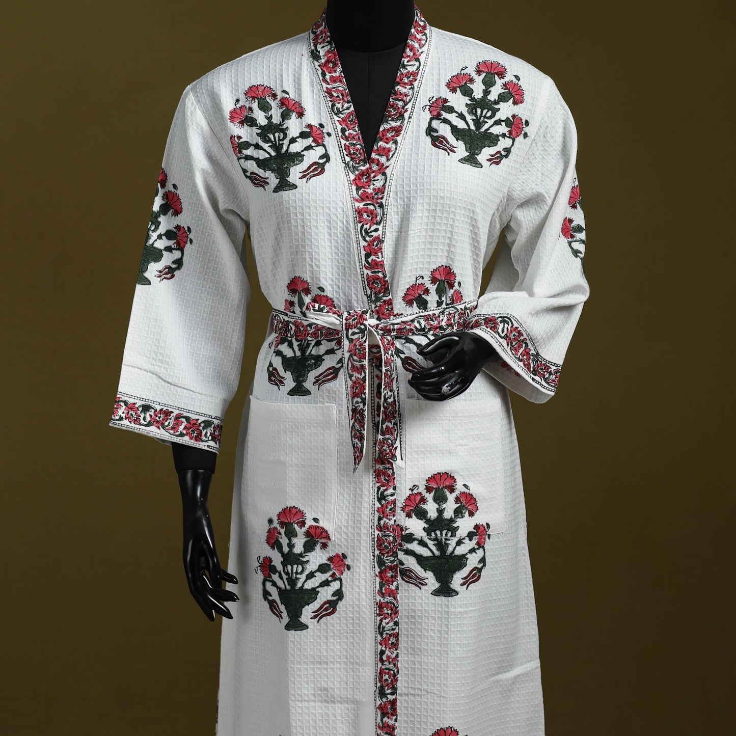 Sanganeri waffle weave handwoven bath robe 26 - handcrafted