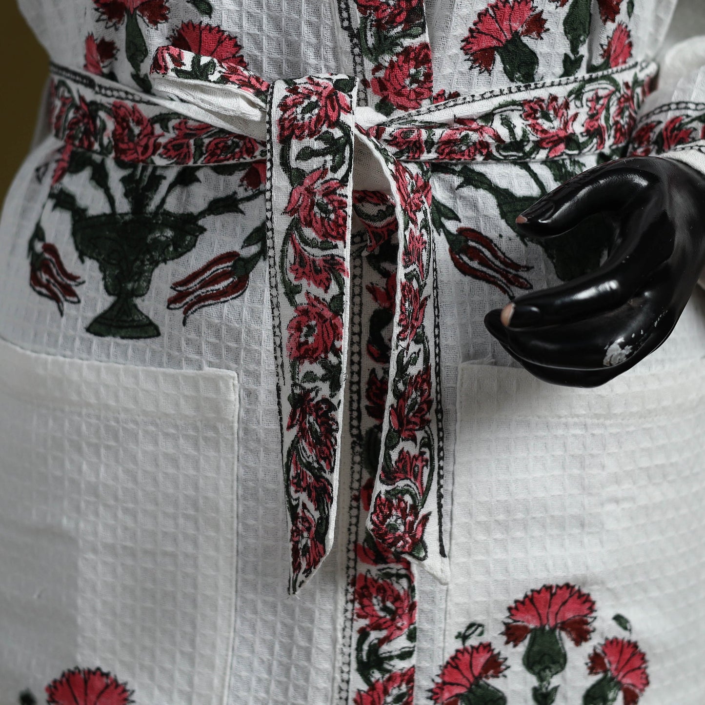 Sanganeri waffle weave handwoven bath robe 26 - handcrafted