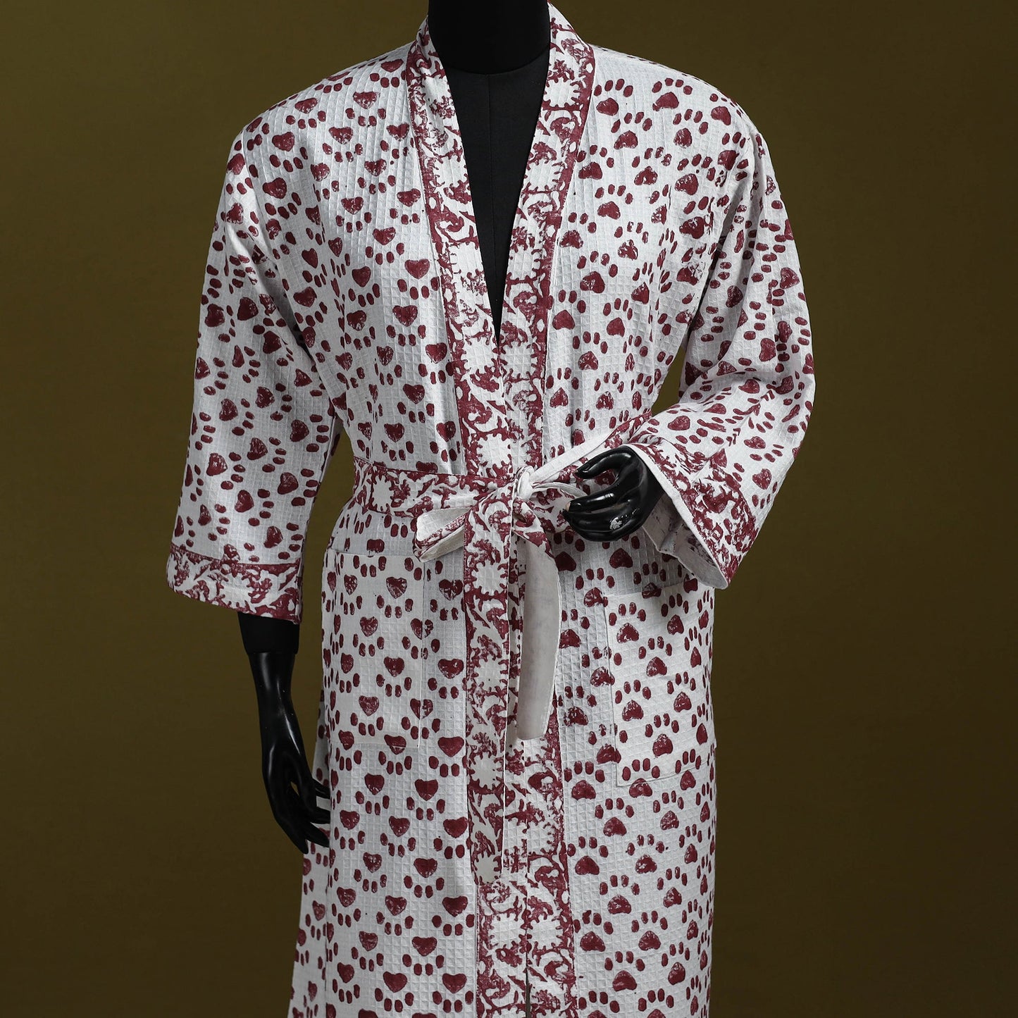 Sanganeri waffle weave handwoven bath robe 30 - handcrafted