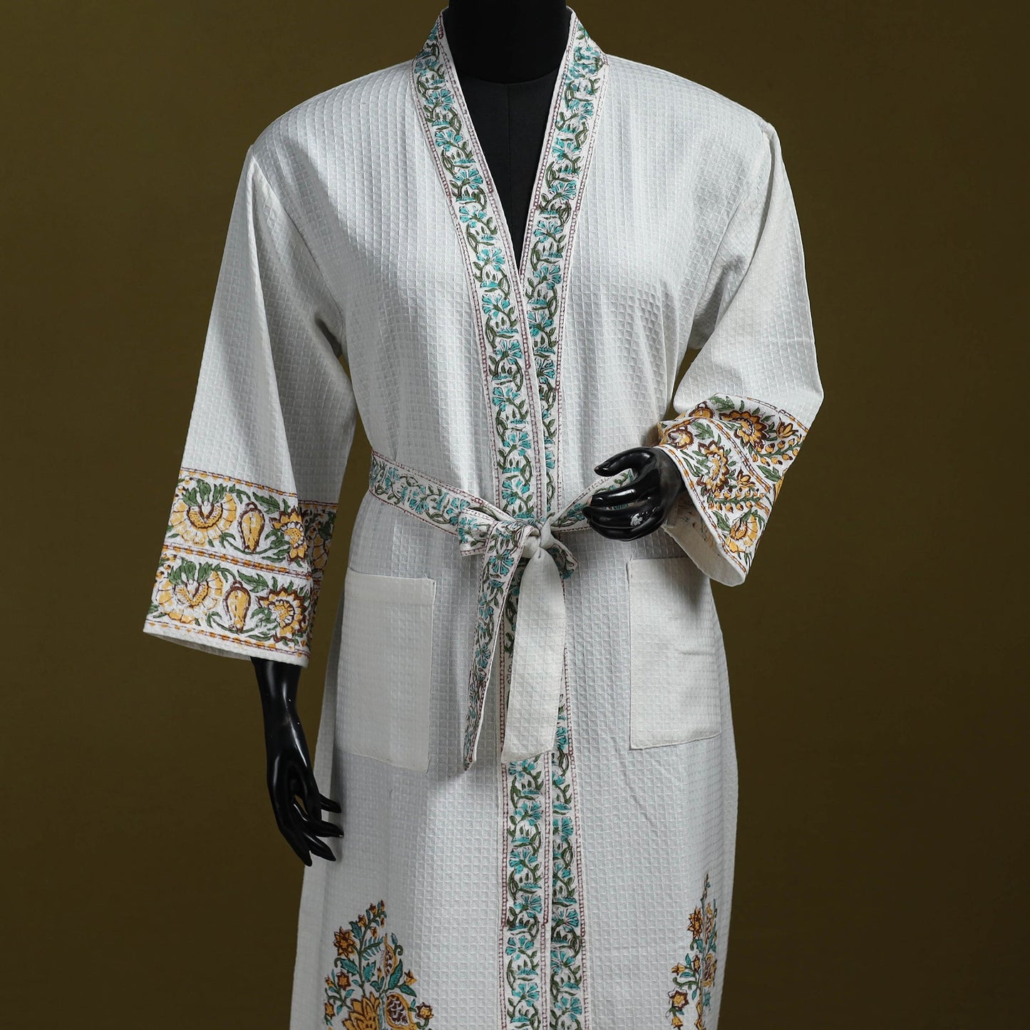 Sanganeri waffle weave handwoven bath robe 31 - handcrafted