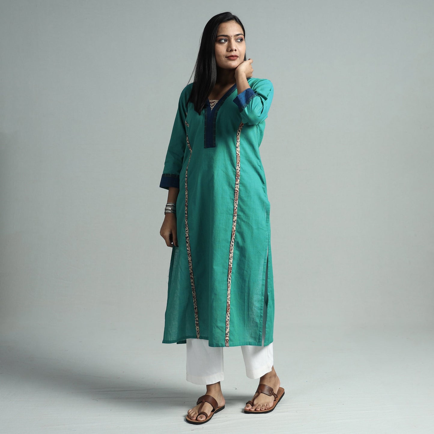 Buy Dharwad Cotton Kurta with Kalamkari Patchwork Online at iTokri.com