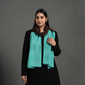 Sea green - handcrafted patchwork woollen stole 09