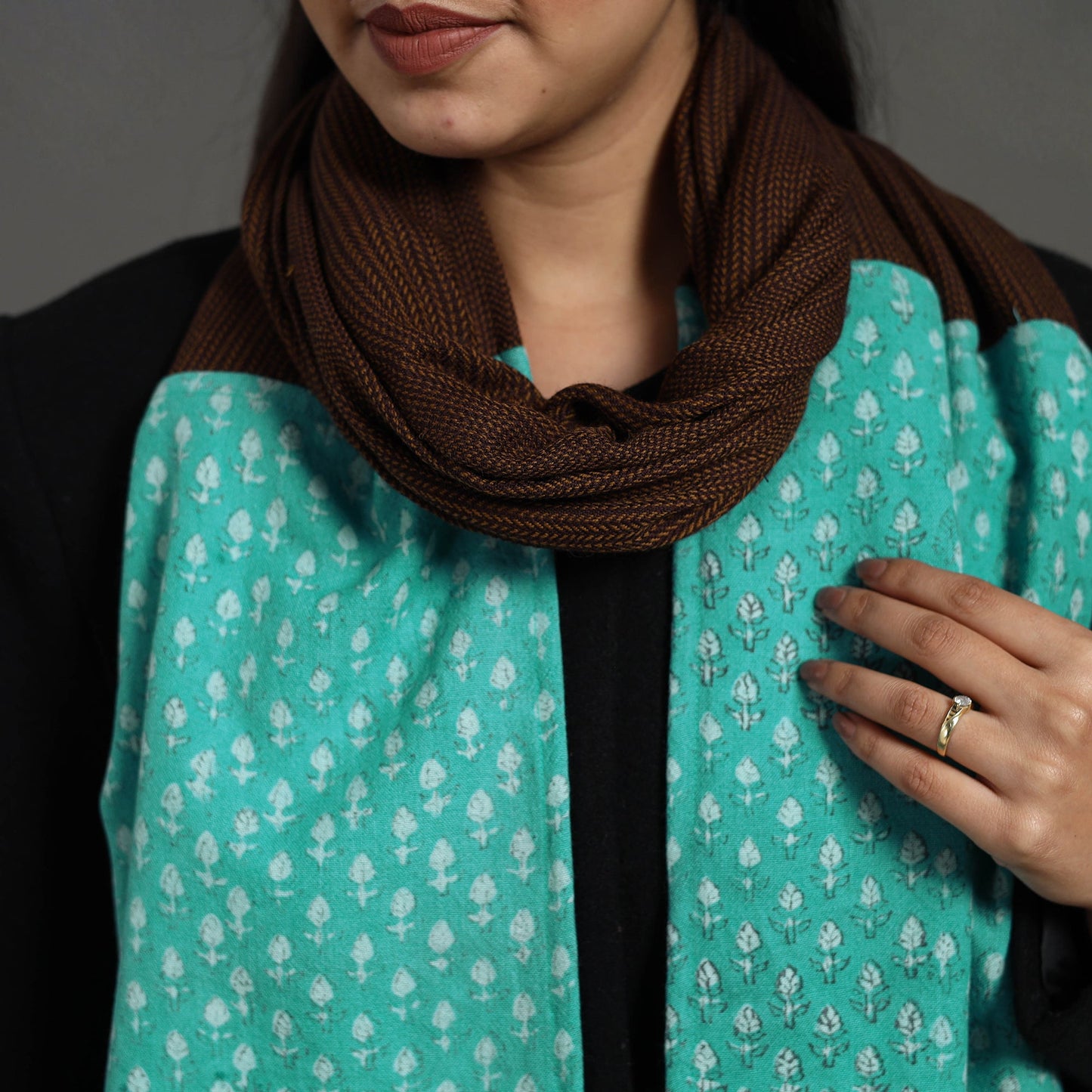 Sea green - handcrafted patchwork woollen stole 09
