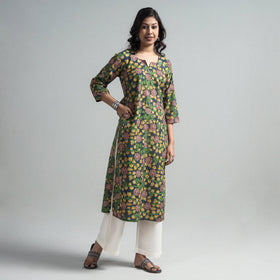 Sea green - kalamkari printed cotton a-line long kurta
