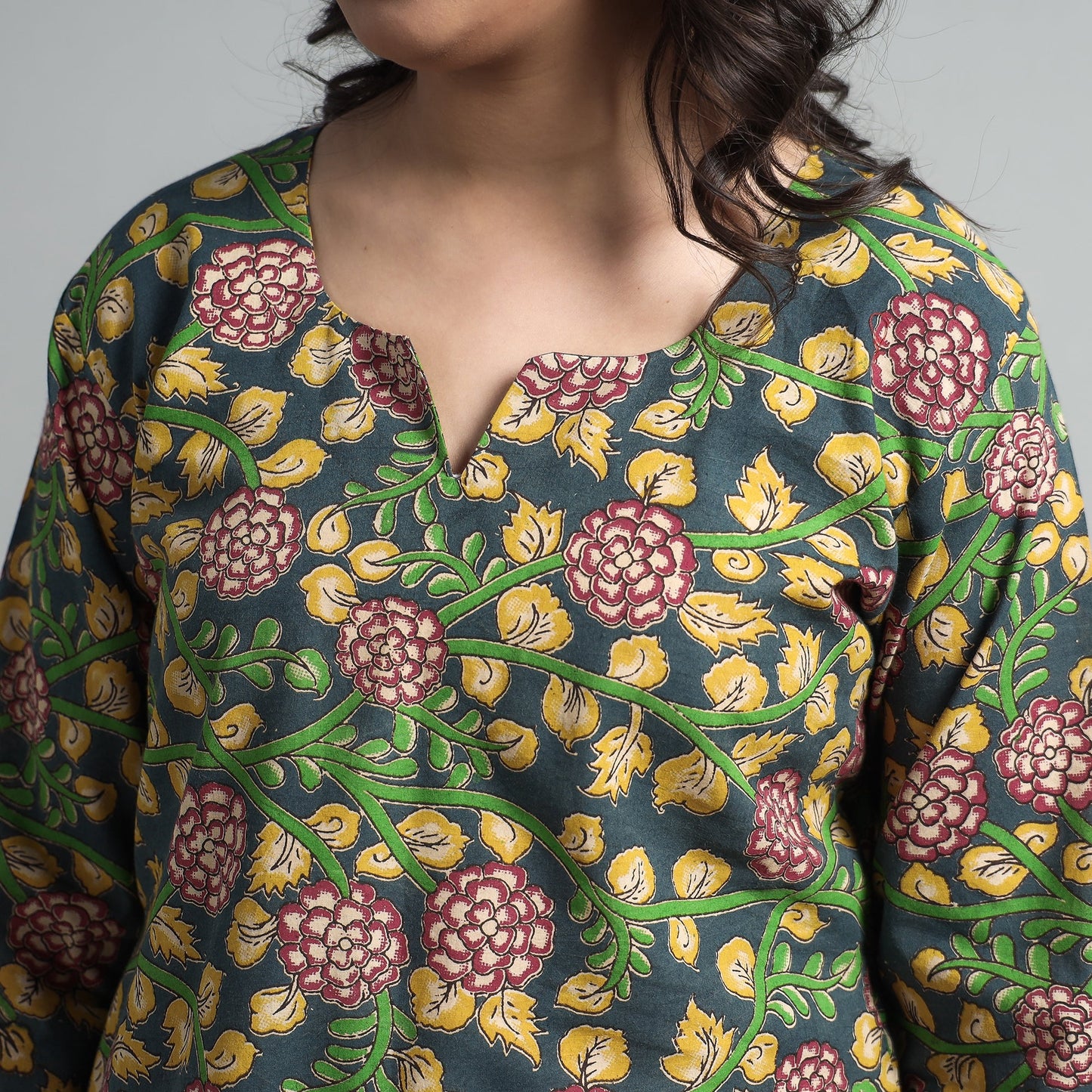 Sea green - kalamkari printed cotton a-line long kurta