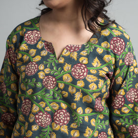 Sea green - kalamkari printed cotton a-line long kurta