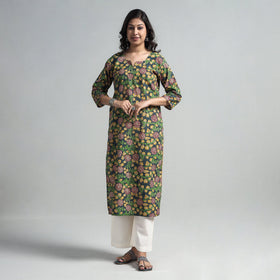 Sea green - kalamkari printed cotton a-line long kurta