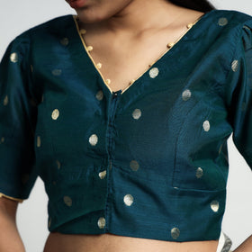 Buy Polka Dot Zari Buti Viscose Silk Stitched V Neck Blouse Online at iTokri.com