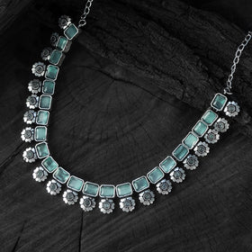 Sea green - saanjh bela blossom oxidised necklace set