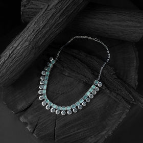Sea green - saanjh bela blossom oxidised necklace set
