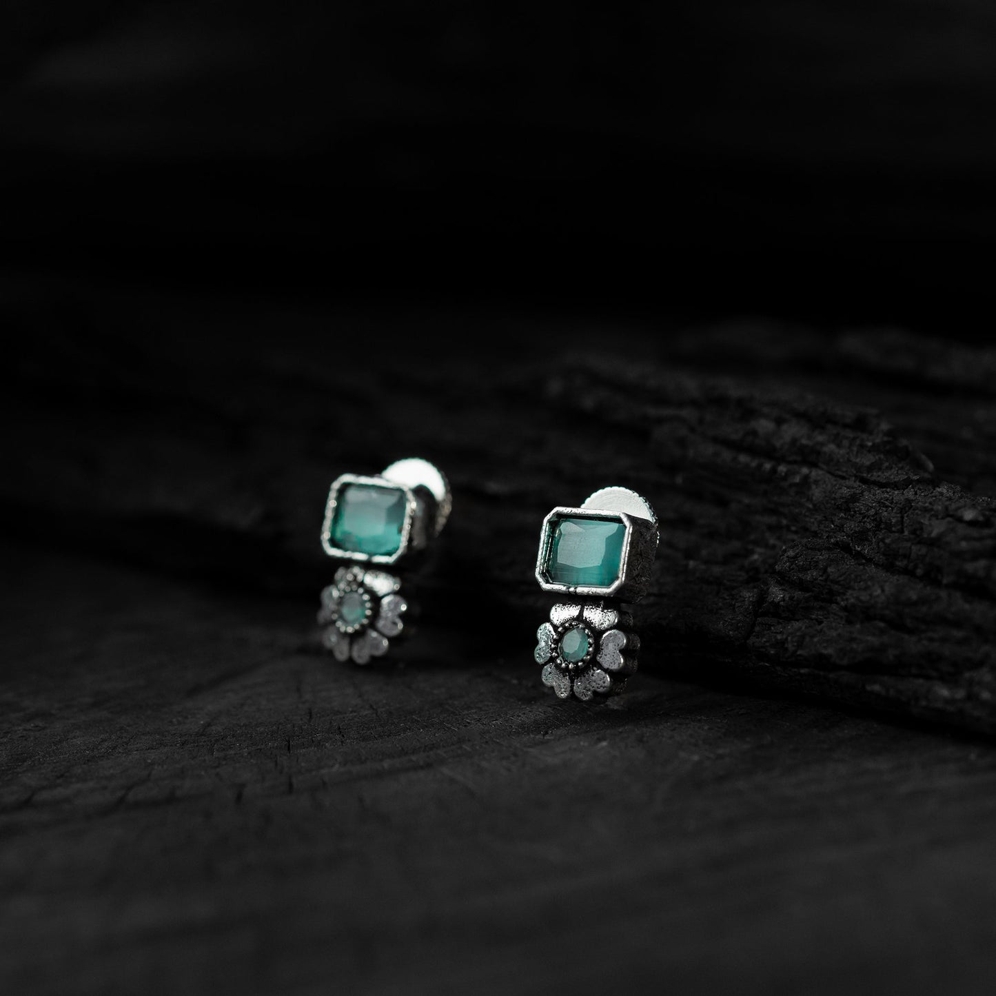 Sea green - saanjh bela blossom oxidised necklace set