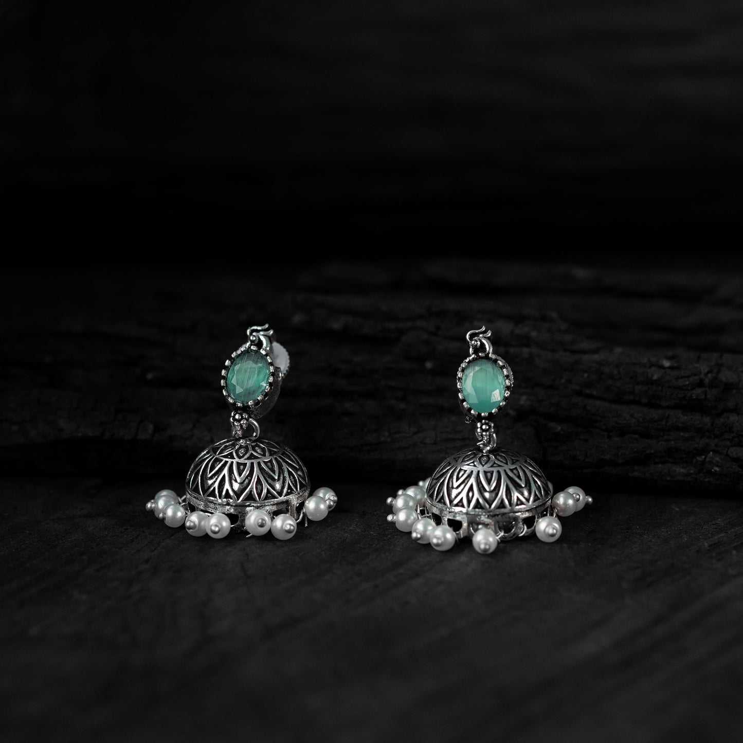 Sea green - saanjh bela oval oxidised necklace set
