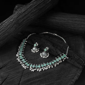 Sea green - saanjh bela oval oxidised necklace set
