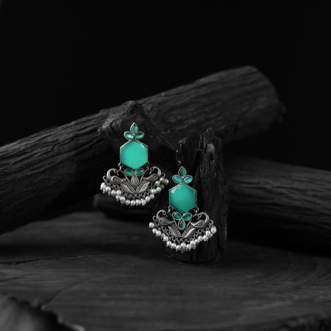 Sea green - saanjh bela peacock oxidised earrings