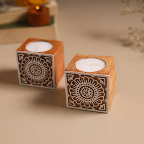 Set of 2 hand carved bakayan wood tealight candle holder 02