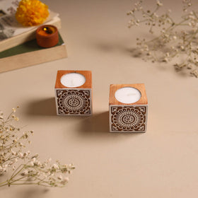 Set of 2 hand carved bakayan wood tealight candle holder 02