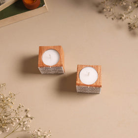 Set of 2 hand carved bakayan wood tealight candle holder 04