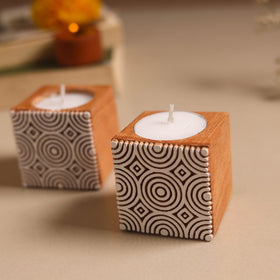 Set of 2 hand carved bakayan wood tealight candle holder 04