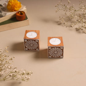 Set of 2 hand carved bakayan wood tealight candle holder 05