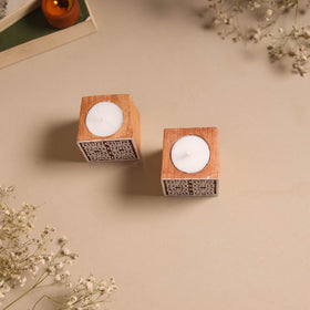 Set of 2 hand carved bakayan wood tealight candle holder 06