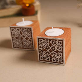 Set of 2 hand carved bakayan wood tealight candle holder 06