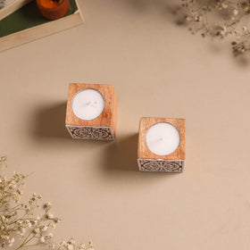 Set of 2 hand carved bakayan wood tealight candle holder 07