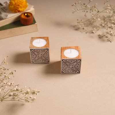 Set of 2 hand carved bakayan wood tealight candle holder 08