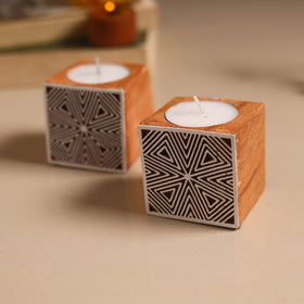 Set of 2 hand carved bakayan wood tealight candle holder 09