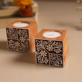 Set of 2 hand carved bakayan wood tealight candle holder 10